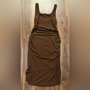 lululemon athletica Shirred Nulu Square-Neck Dress in Dark Brown size large